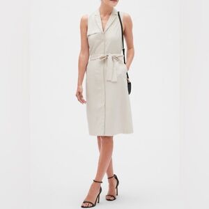 Banana Republic Petite Sleeveless Trench Dress Cream Belted 0P